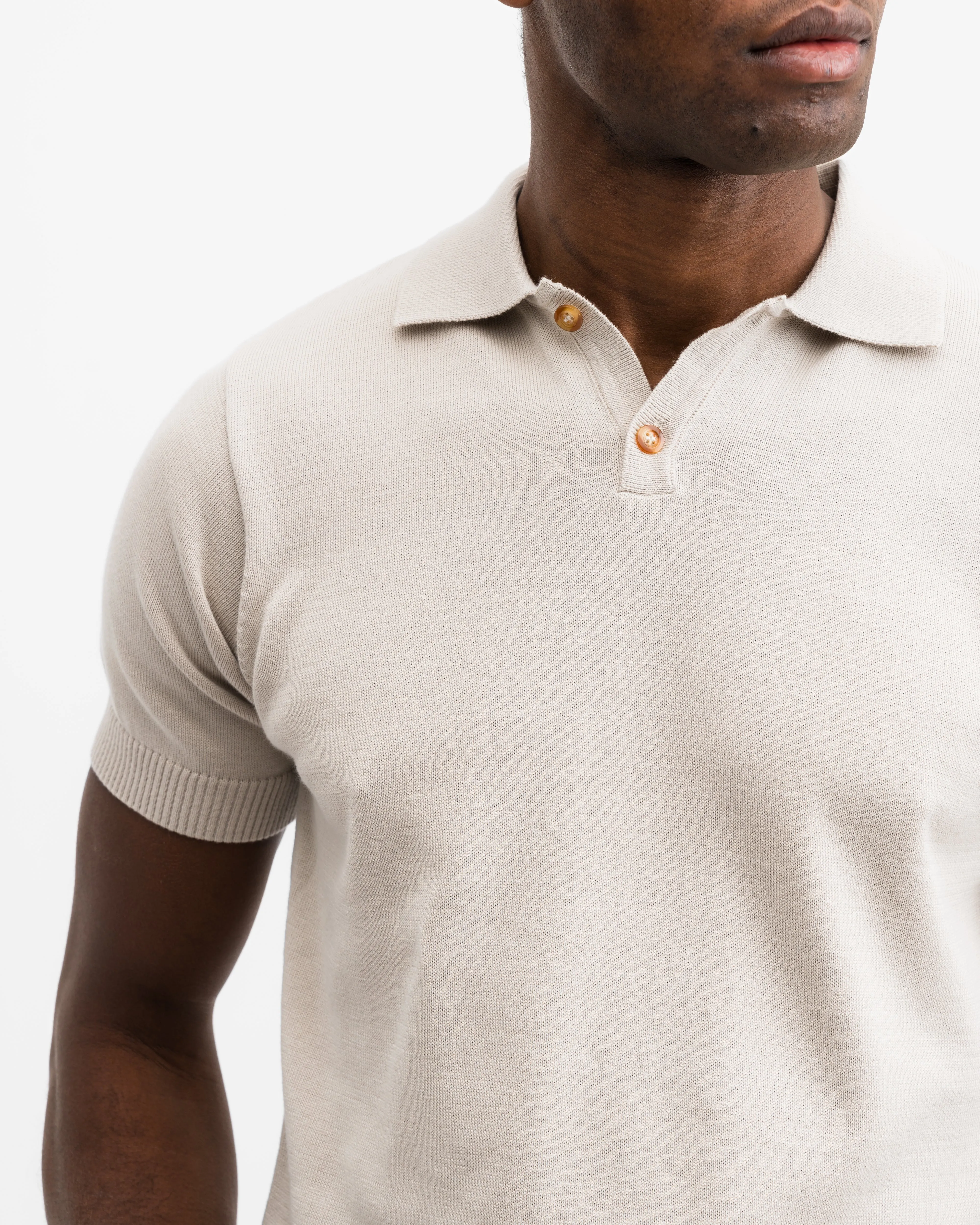 Short Sleeve Knit polo Light Beige