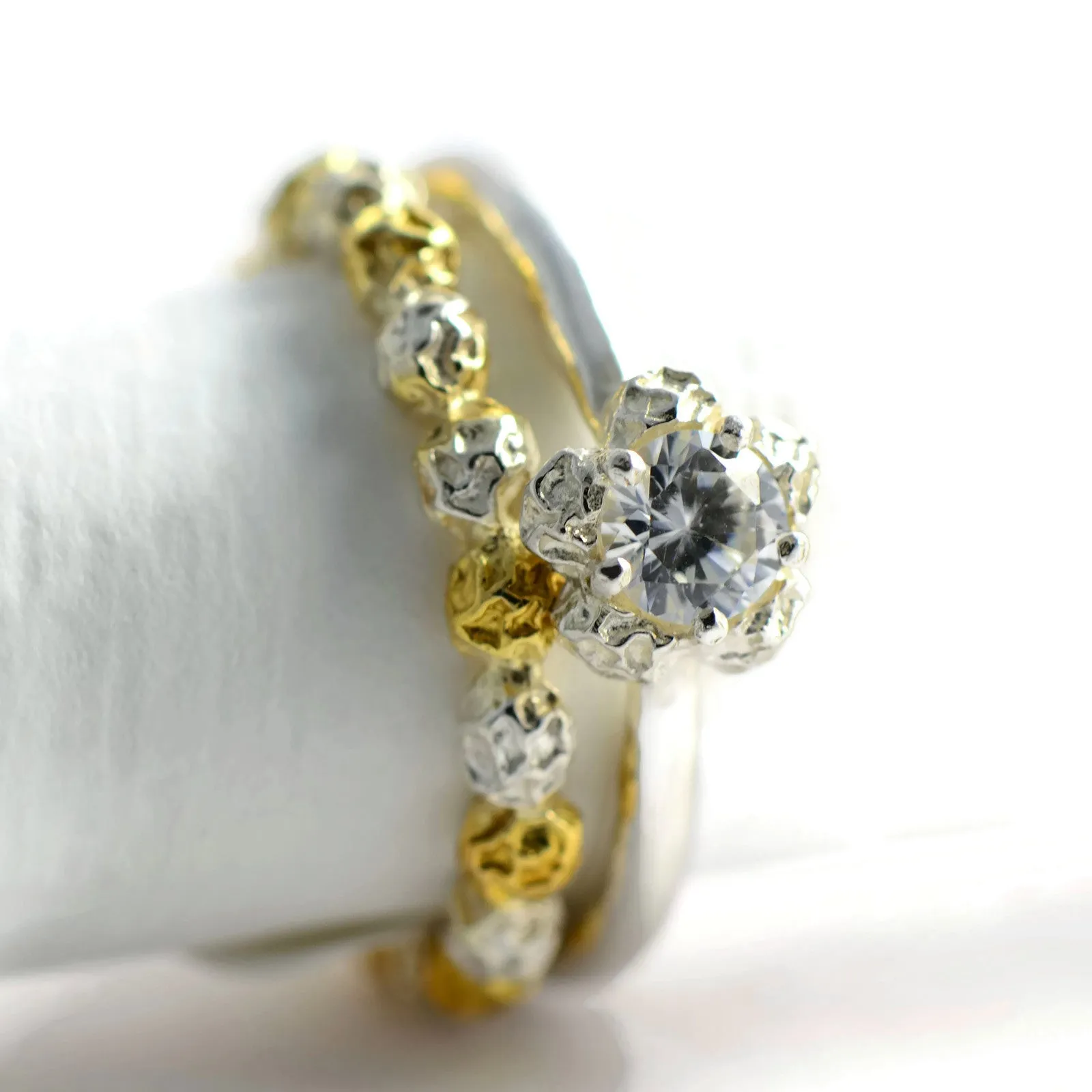 Solitaire floral ring design, delicate peppercorn, engagement ring