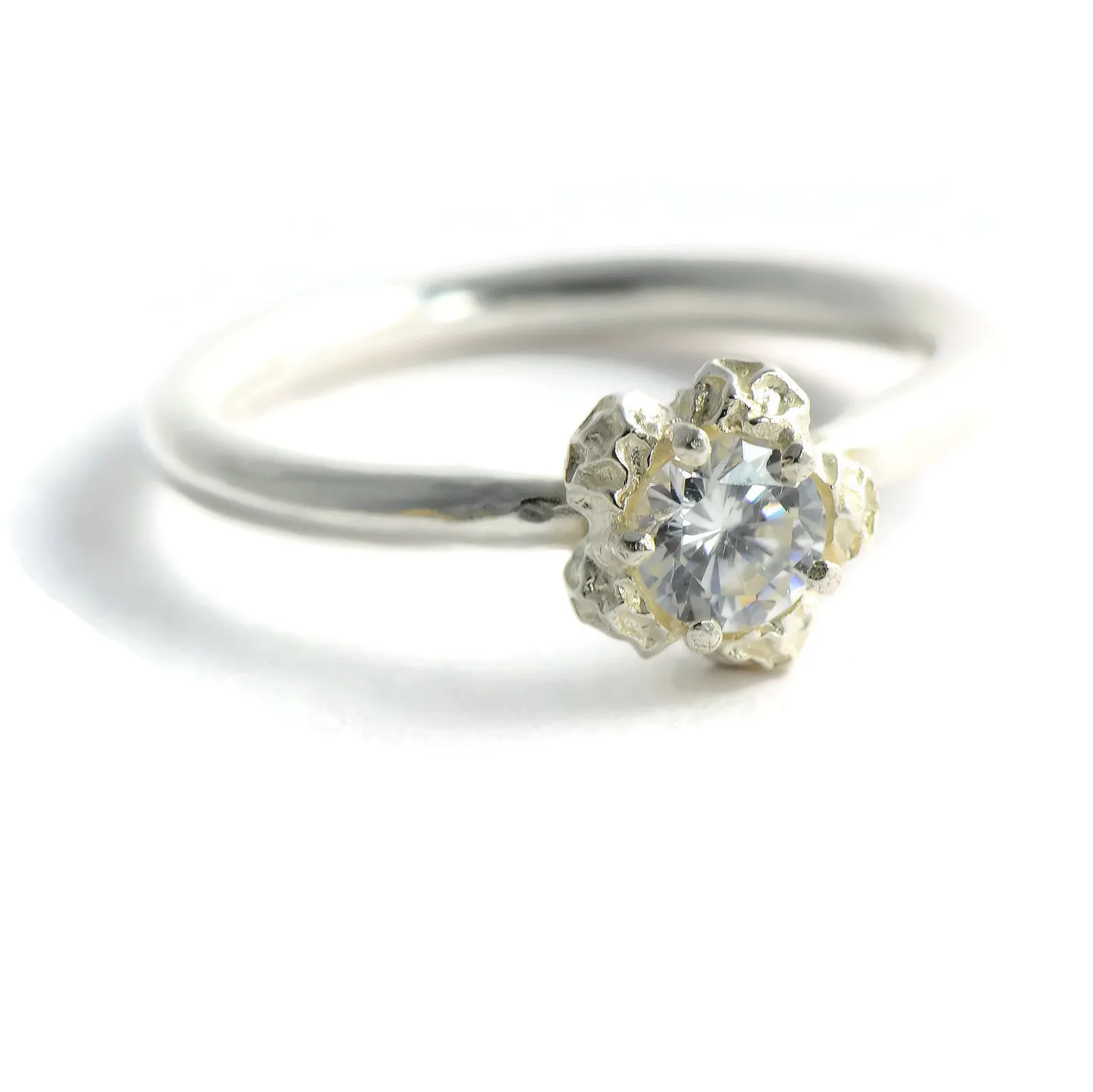 Solitaire floral ring design, delicate peppercorn, engagement ring
