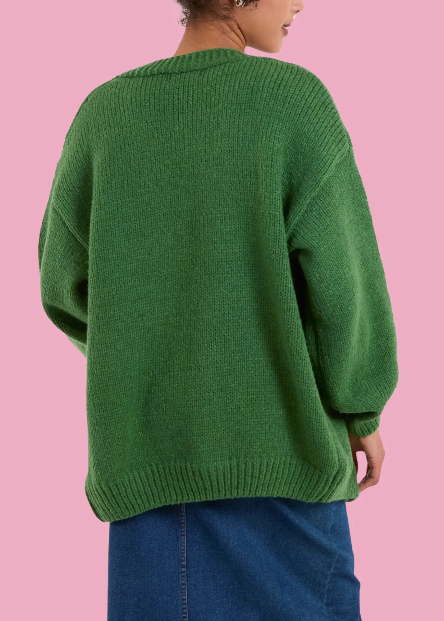 The Edit - Chunky Knit Large 3D Daisy Cardigan in Green