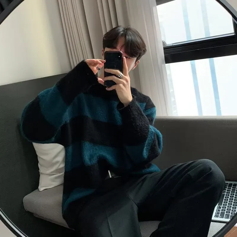 Toleet fall outfits men round Neck Striped Design Sense Niche Soft Glutinous Sweater New Knitwear Loose American Trendy Men's Trendy East Gate