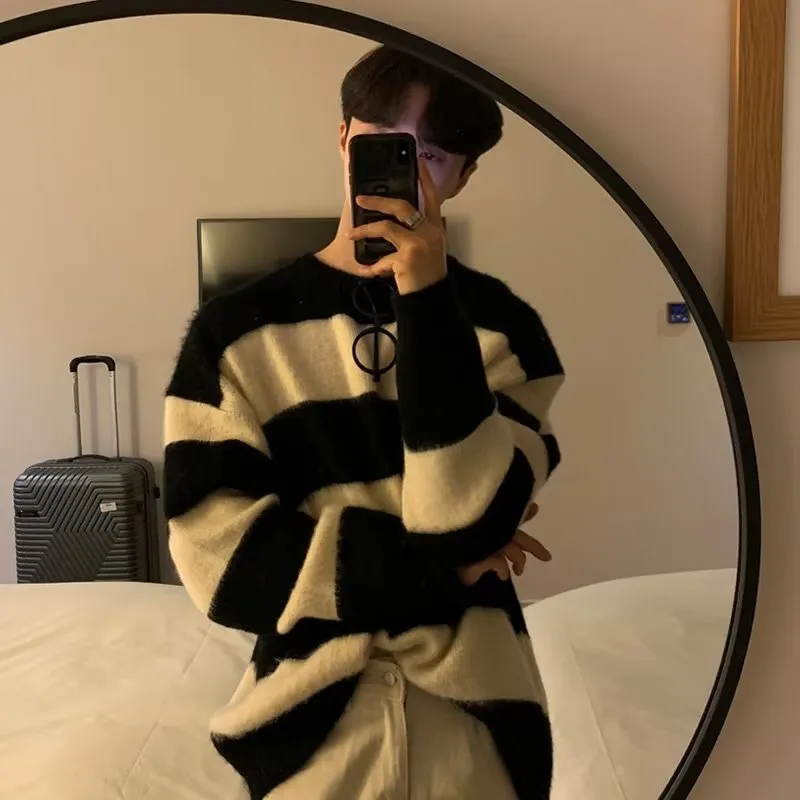 Toleet fall outfits men round Neck Striped Design Sense Niche Soft Glutinous Sweater New Knitwear Loose American Trendy Men's Trendy East Gate