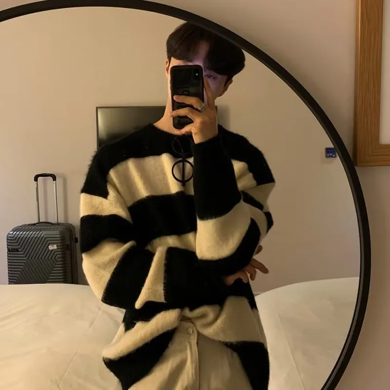 Toleet fall outfits men round Neck Striped Design Sense Niche Soft Glutinous Sweater New Knitwear Loose American Trendy Men's Trendy East Gate