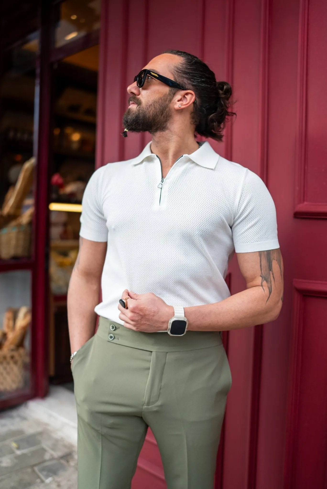 Volta Zippered Collar White T-Shirt