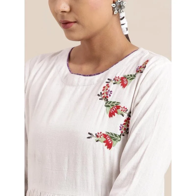 White Floral Embroidered Dress