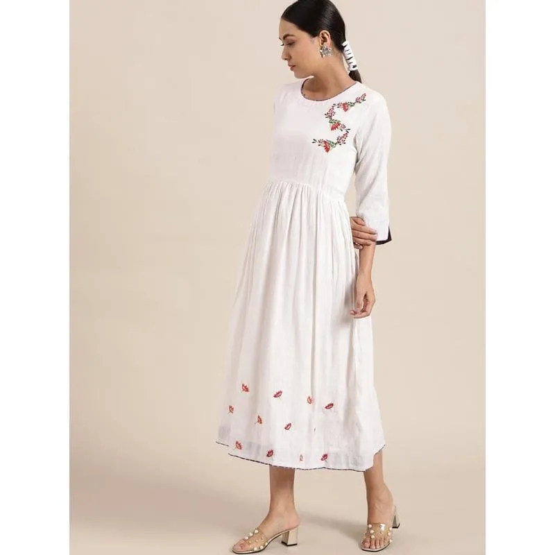White Floral Embroidered Dress