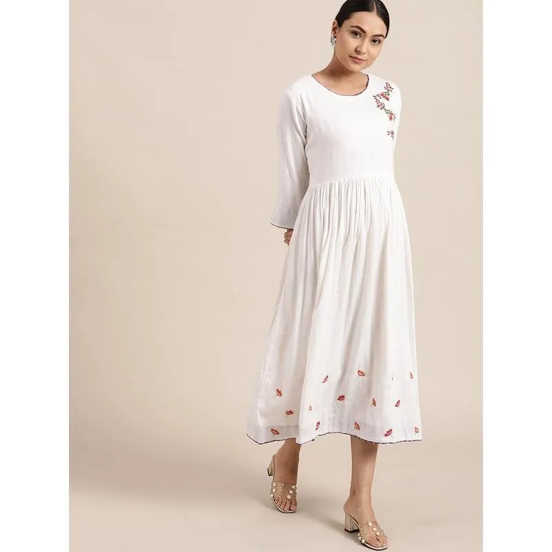 White Floral Embroidered Dress
